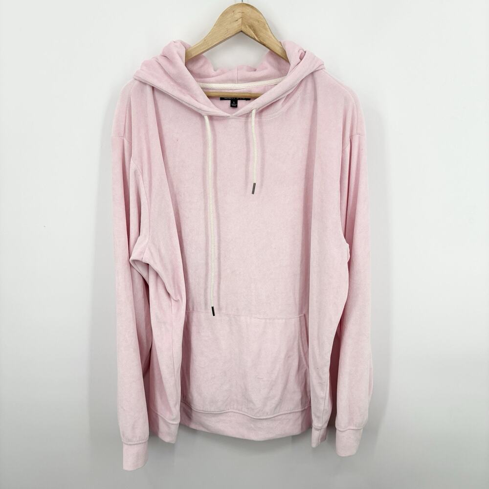 Elwood Hoodie Large Pink Sweatshirt Pullover Velour Brushed Skater Indie Retro